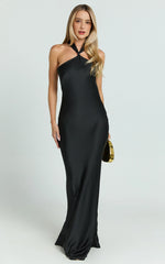Runaway The Label – Chara Halter Neck Satin Evening Gown in Black