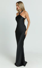 Runaway The Label – Chara Halter Neck Satin Evening Gown in Black