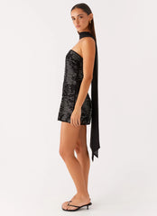 Kiesha Strapless Scarf Mini Dress - Black