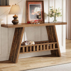 63" Farmhouse Console Table - 2-Tier Narrow Sofa Table for Living Room