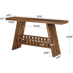 63" Farmhouse Console Table - 2-Tier Narrow Sofa Table for Living Room