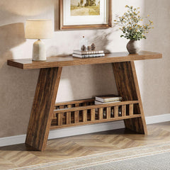 63" Farmhouse Console Table - 2-Tier Narrow Sofa Table for Living Room