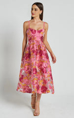 A-Line Corset Detail Midi Dress in Light Pink