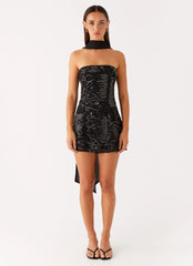 Kiesha Strapless Scarf Mini Dress - Black