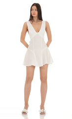 Plunge V-Neck Dress in White