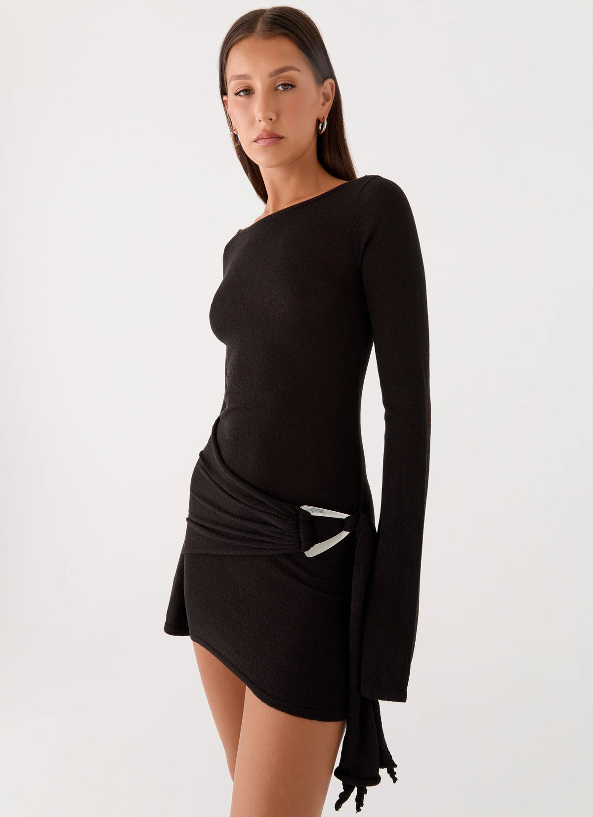 Niella Long Sleeve Wrap Mini Dress - Black