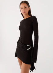 Niella Long Sleeve Wrap Mini Dress - Black