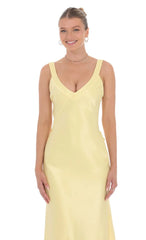 Satin Open Back Maxi Dress in Yellow