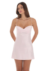 Satin Sweetheart Neck Dress in Pink