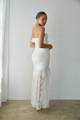 Aphrodite Lace Ruched Rosette Maxi Dress