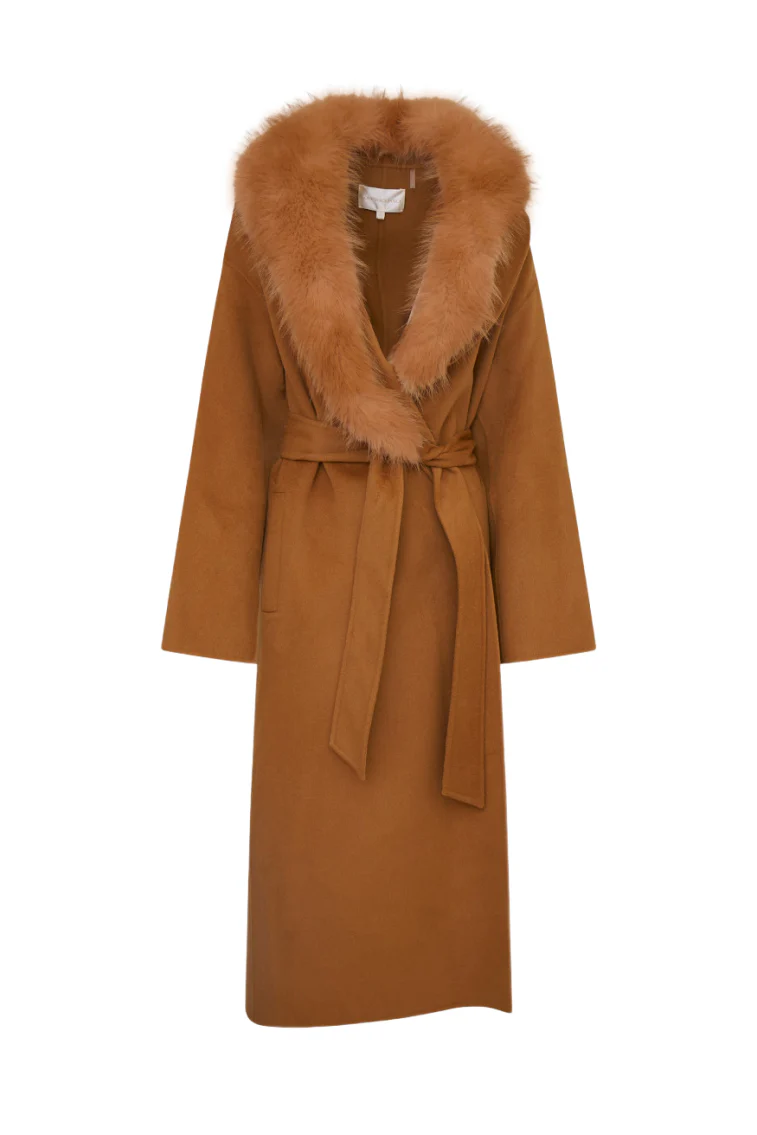 Mahika Wool-Cashmere Faux Fur Collar Coat