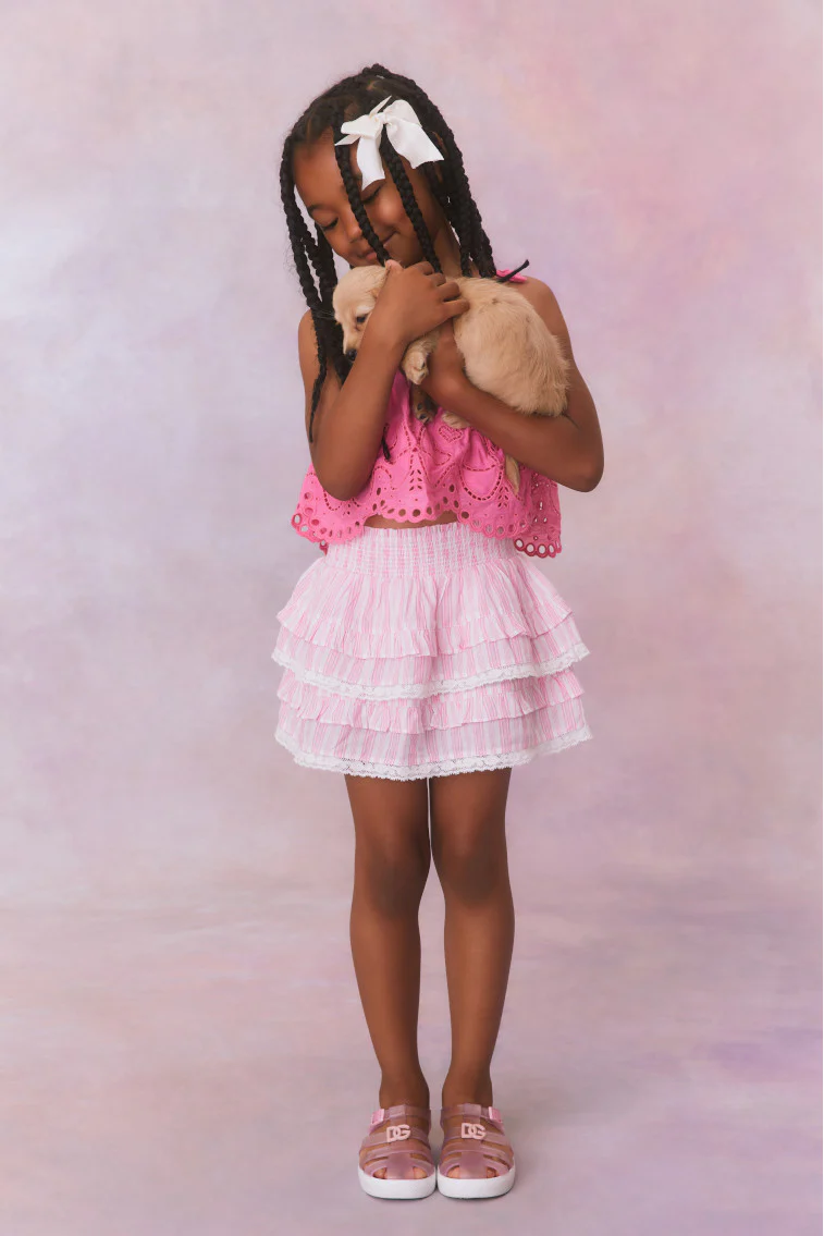 Girls Billie Cotton Stripe Skirt- CAPTIVA PINK