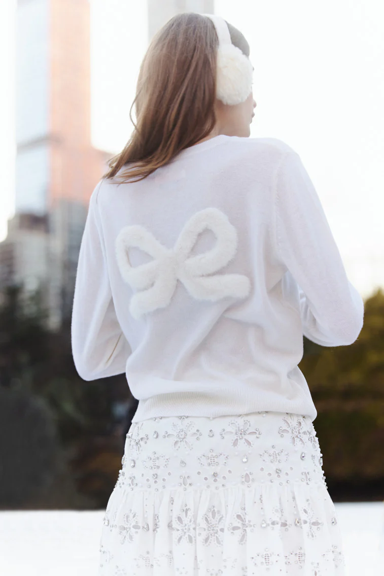 LoveShackFancy x MAX&MOI Piata Faux Fur Bow Sweater