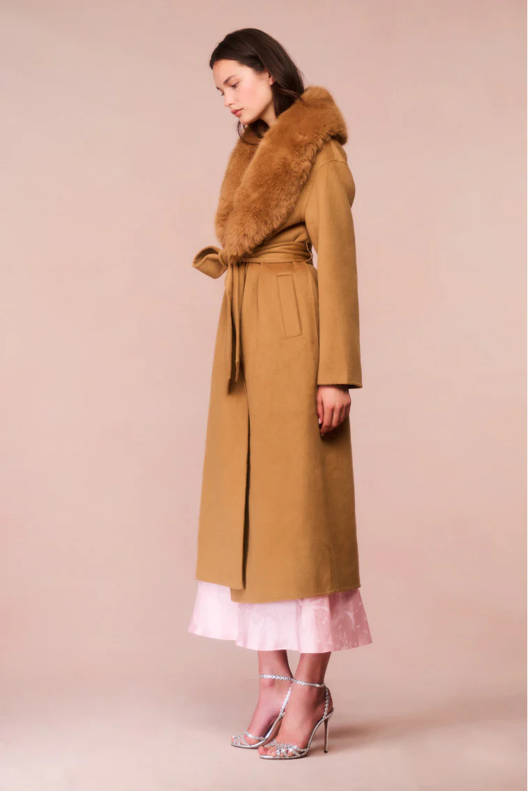 Mahika Wool-Cashmere Faux Fur Collar Coat