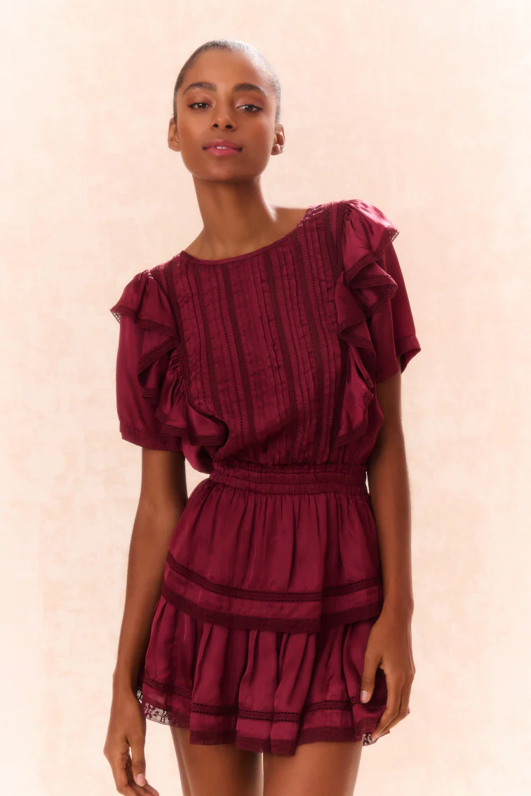 Natasha Ruffle Mini Dress - OXBLOOD