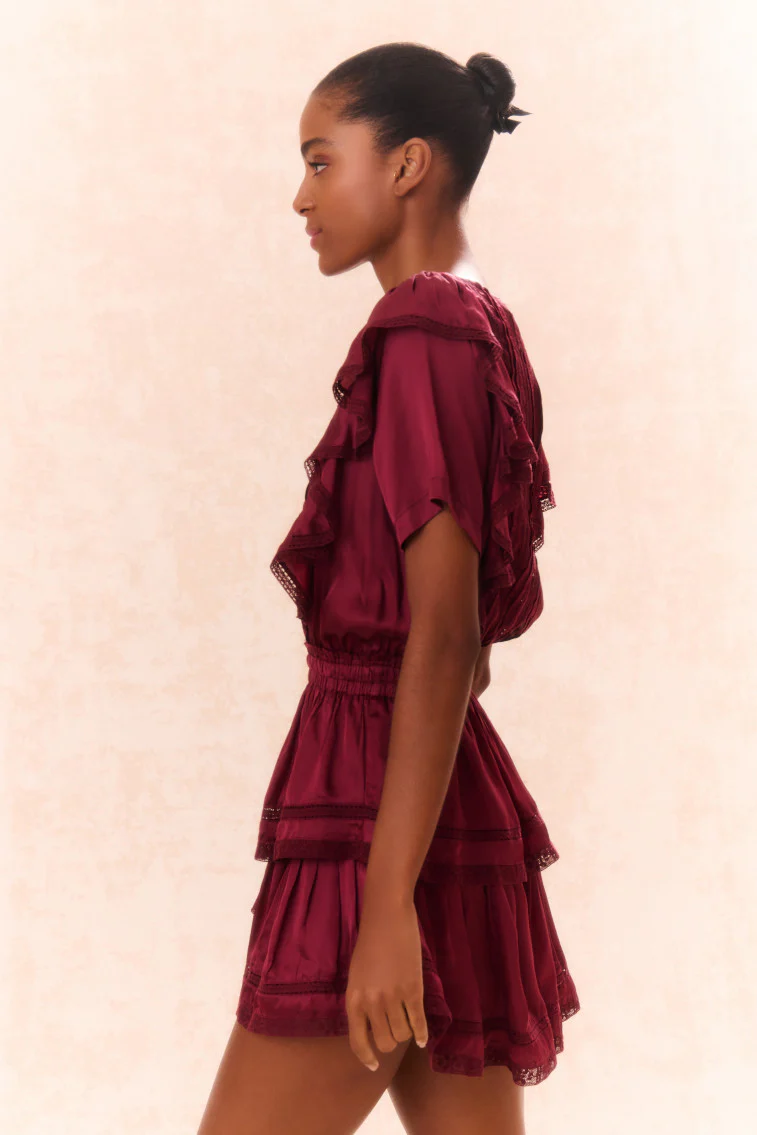 Natasha Ruffle Mini Dress - OXBLOOD
