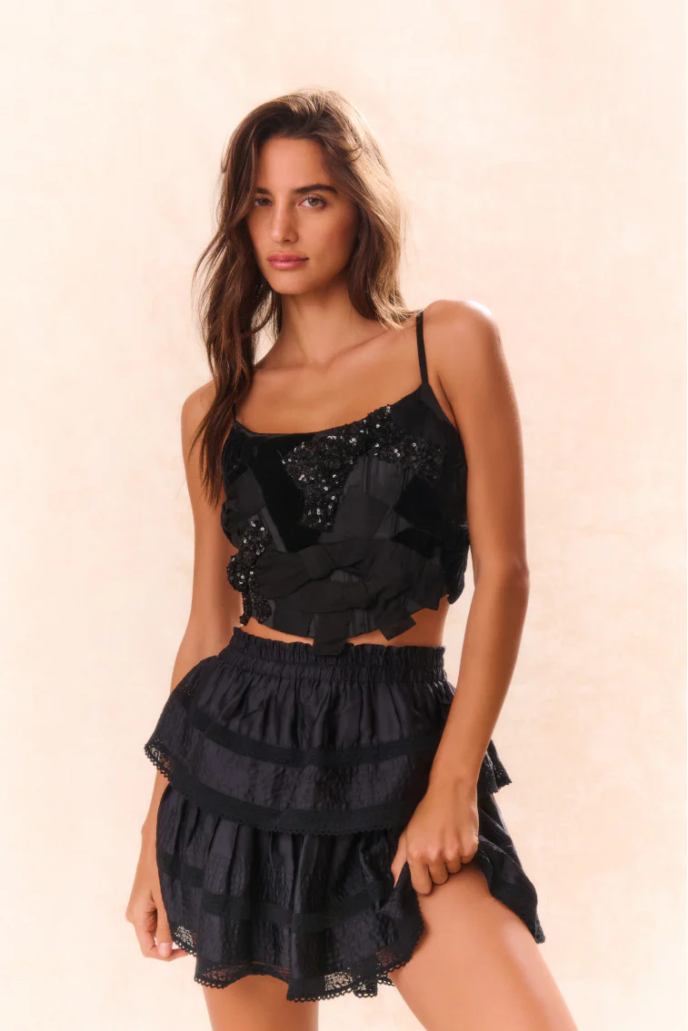 Woodley Bow Bustier Top - BLACK