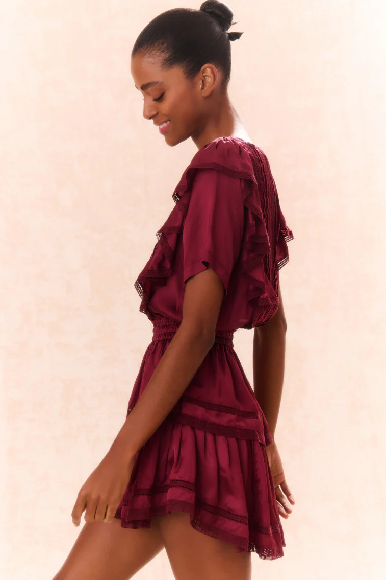 Natasha Ruffle Mini Dress - OXBLOOD