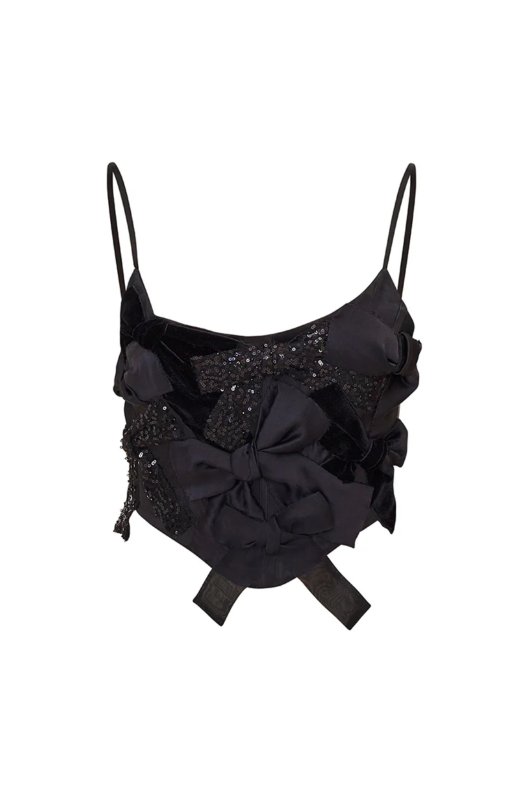 Woodley Bow Bustier Top - BLACK
