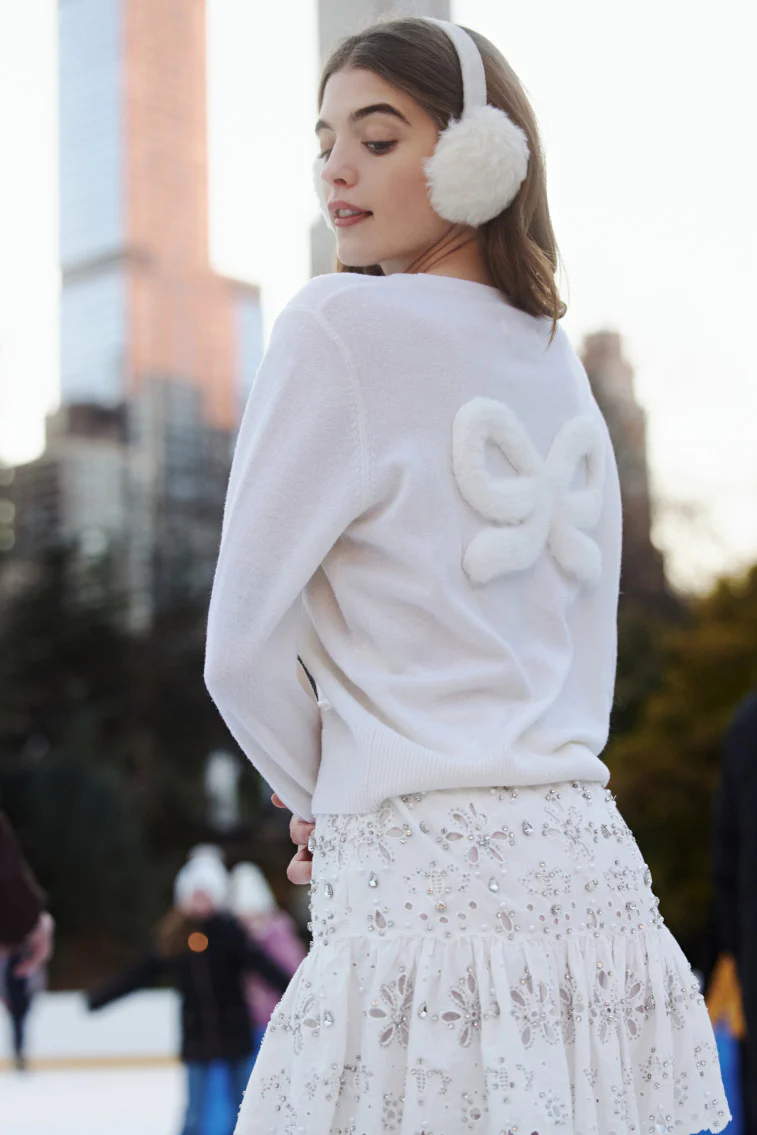 LoveShackFancy x MAX&MOI Piata Faux Fur Bow Sweater