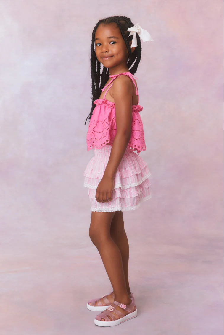 Girls Billie Cotton Stripe Skirt- CAPTIVA PINK