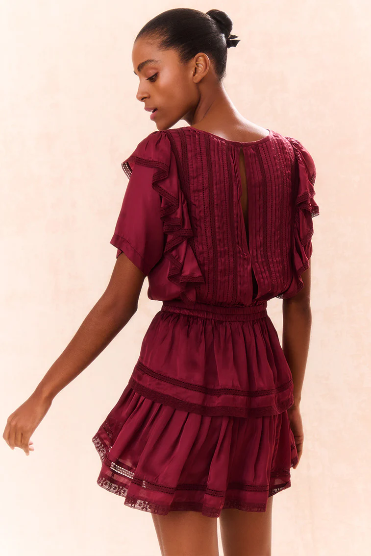 Natasha Ruffle Mini Dress - OXBLOOD