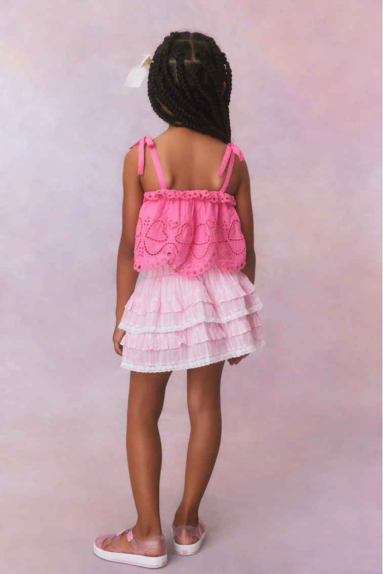 Girls Billie Cotton Stripe Skirt- CAPTIVA PINK