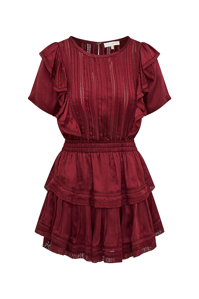 Natasha Ruffle Mini Dress - OXBLOOD