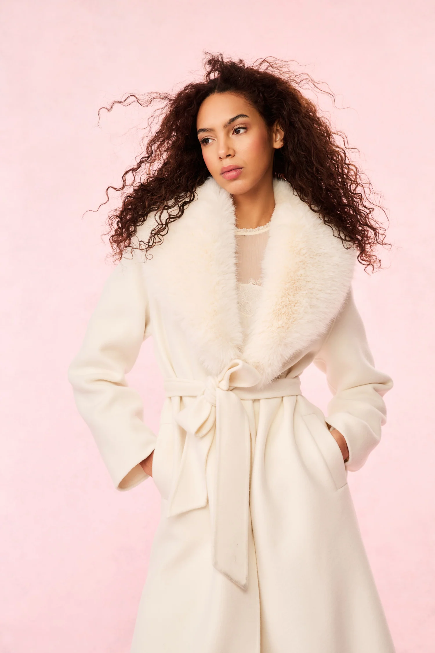 Mahika Wool-Cashmere Faux Fur Collar Coat
